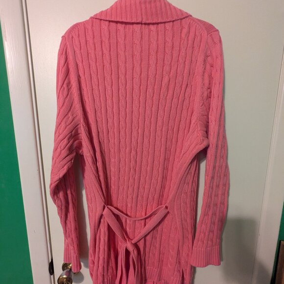 LL Bean Cable Knit long cardigan with pockets - size 1X - Picture 2 of 4